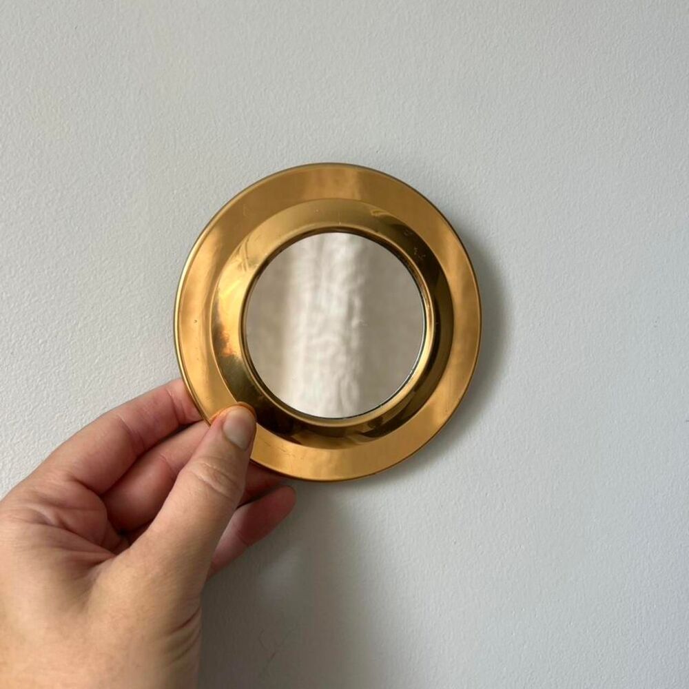 Vintage Mini Brass Circle Framed Mirror